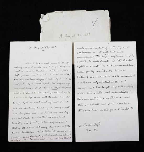 CONAN DOYLE, a manuscript article entitled A Day at Borstal, signed and dated Dec 19 [1921]